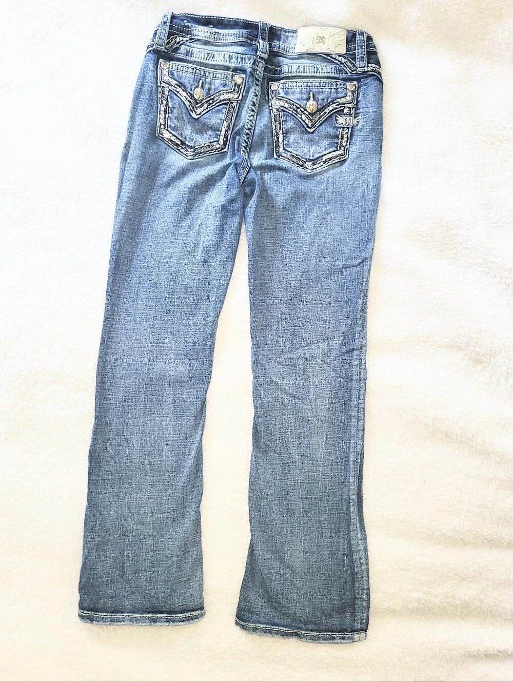 NWOT Miss Me Y2K Style Low Rise Boot Cut Selvedge Premium Denim Jeans Size 26 - Picture 4 of 16